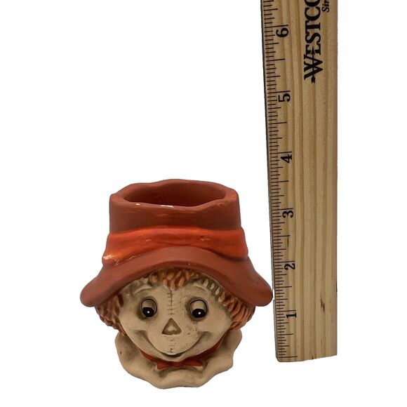 Vtg 1989 Lefton Halloween Scarecrow Ceramic Candle Holder Head Vase Fall Autumn - Picture 8 of 16